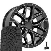 OE Wheels CV98B 20x9 6x139.7 Gloss Black with Milled Edge Wheels 275-55-20 Sailun TerraMax RT Tires TPMS SET