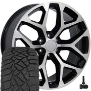 OE Wheels CV98B 20x9 6x139.7 Gloss Black Machined Wheels 275-55-20 Sailun TerraMax RT Tires TPMS SET