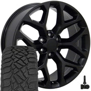 OE Wheels CV98B 22x9 6x139.7 Satin Black Wheels 285-45-22 Sailun TerraMax RT Tires TPMS SET
