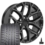 OE Wheels CV98 22x9 6x139.7 Gloss Black with Milled Edge Wheels 285-45-22 Goodyear Eagle Sport Tires TPMS SET