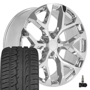 OE Wheels CV98 24x10 6x139.7 Chrome Wheels 295-35-24 Ironman iMove GEN 2 Tires TPMS SET