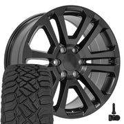 OE Wheels CV99 20x9 6x139.7 Satin Black Wheels 275-55-20 Sailun TerraMax RT Tires TPMS SET