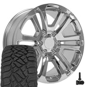OE Wheels CV99 20x9 6x139.7 Chrome Wheels 275-55-20 Sailun TerraMax RT Tires TPMS SET