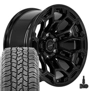 DEFIANT DF03 18x9 6x139.7 Gloss Black Wheels 275-65-18 Ironman All Country A/T2 Tires TPMS SET