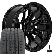 DEFIANT DF03 20x9 6x139.7 Gloss Black Wheels 275-55-20 Bridgestone Dueler Alenza HL Plus Tires TPMS SET
