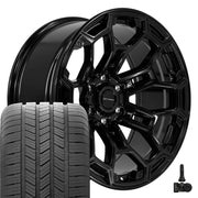 DEFIANT DF03 20x9 6x139.7 Gloss Black Wheels 275-55-20 Goodyear Eagle LS2 Tires TPMS SET