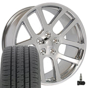 OE Wheels DG51 22x10 5x139.7 Chrome Wheels 285-45-22 Bridgestone Dueler Alenza HL Tires TPMS SET