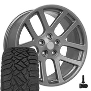OE Wheels DG51 22x10 5x139.7 Gloss Gunmetal Wheels 33x12.50-22 Sailun TerraMax RT Tires TPMS SET