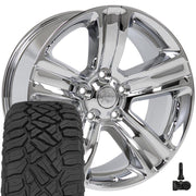 OE Wheels DG65 20x9 5x139.7 Chrome Wheels 275-55-20 Sailun TerraMax RT Tires TPMS SET