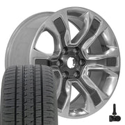 OEM Wheels DG74 20x9 6x139.7 Gloss Gunmetal with Polished Face Wheels 275-55-20 Bridgestone Dueler Alenza HL Plus Tires TPMS SET