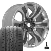 OEM Wheels DG74 20x9 6x139.7 Gloss Gunmetal with Polished Face Wheels 275-55-20 Goodyear Eagle LS2 Tires TPMS SET