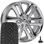 OE Wheels FR76 22x9 6x135 Chrome Wheels 285-45-22 Sailun TerraMax RT Tires TPMS SET