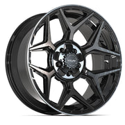 4PLAY 4P06 20x9 5x127 + 5x139.7 Gloss Black Brushed with Tinted Clear Wheels 275-55-20 TBB TS-37 AT Tires TPMS SET