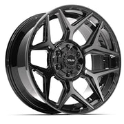 4PLAY 4P06 20x9 6x135 + 6x139.7 Gloss Black Brushed with Tinted Clear Wheels 275-55-20 TBB TS-37 AT Tires TPMS SET