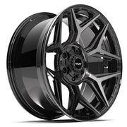 4PLAY 4P06 20x9 6x135 + 6x139.7 Gloss Black Brushed with Tinted Clear Wheels 275-55-20 TBB TS-37 AT Tires SET