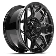 Set(4) 20x9 4P06 Gloss Black Brushed with Tinted Clear - 8x180 +0ET
