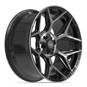 Set(5) 22x10 4P06 Gloss Black Brushed with Tinted Clear - 5x127 &amp; 5x139.7 -18ET