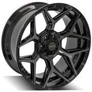 4PLAY 4P06 22x10 6x135 + 6x139.7 Gloss Black Brushed with Tinted Clear Wheels 285-45-22 Sailun TerraMax RT Tires SET