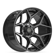 Set(5) 22x12 4P06 Gloss Black Brushed with Tinted Clear - 5x127 &amp; 5x139.7 -44ET
