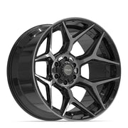Set(4) 22x12 4P06 Gloss Black Brushed with Tinted Clear - 6x135 &amp; 6x139.7 -44ET