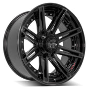4PLAY 4P08 22x10 5x127 + 5x139.7 Gloss Black Brushed with Tinted Clear Wheels 285-45-22 Sailun TerraMax RT Tires SET