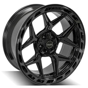 4PLAY 4P55 22x10 5x127 + 5x139.7 Gloss Black Brushed with Tinted Clear Wheels 33x12.50-22 Sailun TerraMax RT Tires SET (5)