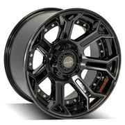 4PLAY 4P70F 22x10 5x127 + 5x139.7 Gloss Black Brushed with Tinted Clear Wheels 285-45-22 Sailun TerraMax RT Tires SET