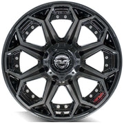 4PLAY 4P80R 20x9 5x127 + 5x139.7 Gloss Black Brushed with Tinted Clear Wheels 275-55-20 Sailun TerraMax RT Tires SET