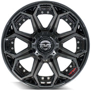 4PLAY 4P80R 20x9 6x135 + 6x139.7 Gloss Black Brushed with Tinted Clear Wheels 275-55-20 Sailun TerraMax RT Tires SET