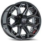 4PLAY 4P80R 20x9 6x135 + 6x139.7 Gloss Black Brushed with Tinted Clear Wheels 275-55-20 Sailun TerraMax RT Tires SET