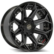 Set(5) 22x10 4P80R Gloss Black Brushed with Tinted Clear - 5x127 &amp; 5x139.7 -24ET with 33x12.50r22 Sailun TerraMax RT Tires &amp; TPMS