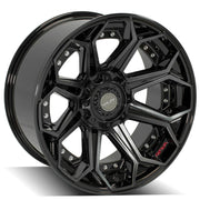 Set(4) 22x10 4P80R Gloss Black Brushed with Tinted Clear - 5x127 &amp; 5x139.7 -24ET with 33x12.50r22 Sailun TerraMax RT Tires