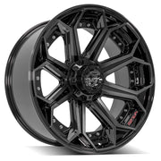 Set(4) 22x10 4P80R Gloss Black Brushed with Tinted Clear - 5x127 &amp; 5x139.7 -24ET with 285/45r22 Sailun TerraMax RT Tires