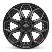 Set(4) 22x10 4P80R Gloss Black Brushed with Tinted Clear - 6x135 &amp; 6x139.7 -18ET with 285/45r22 Goodyear Eagle Sport Tires