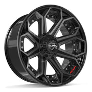 Set(4) 22x10 4P80R Gloss Black Brushed with Tinted Clear - 6x135 &amp; 6x139.7 -18ET with 285/45r22 Goodyear Eagle Sport Tires