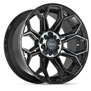 4PLAY 4P83 20x9 5x127 + 5x139.7 Gloss Black Brushed with Tinted Clear Wheels 275-55-20 TBB TS-37 AT Tires SET