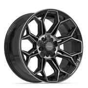 Set(4) 20x9 4P83 Gloss Black Brushed with Tinted Clear - 5x127 &amp; 5x139.7 +0ET with 275/55r20 TBB TS-37 AT Tires &amp; TPMS