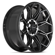 4PLAY 4P83 20x9 5x127 + 5x139.7 Gloss Black Brushed with Tinted Clear Wheels 275-55-20 TBB TS-37 AT Tires SET