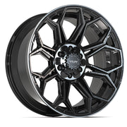 4PLAY 4P83 20x9 6x135 + 6x139.7 Gloss Black Brushed with Tinted Clear Wheels 275-55-20 TBB TS-37 AT Tires TPMS SET