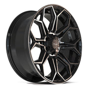 4PLAY 4P83 22x9 6x135 + 6x139.7 Gloss Black Brushed with Tinted Clear Wheels 285-45-22 Sailun TerraMax RT Tires TPMS SET