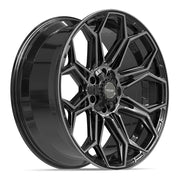 22" 4PLAY Wheels fit GM-Ford-Lincoln-Nissan-Toyota - 4P83 Gloss Black Brushed with Tinted Clear 22x9, Sailun Tires Set