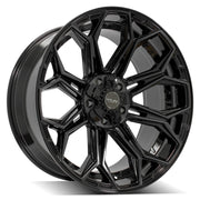 4PLAY 4P83 22x10 5x127 + 5x139.7 Gloss Black Brushed with Tinted Clear Wheels 33x12.50-22 Sailun TerraMax RT Tires TPMS SET (5)