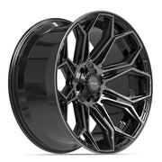 Set(5) 22x10 4P83 Gloss Black Brushed with Tinted Clear - 5x127 &amp; 5x139.7 -18ET with 33x12.50r22 TBB TS-57 RT Tires