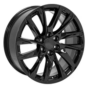 OE Wheels CA90 22x9 6x139.7 Gloss Black Wheels 285-45-22 Bridgestone Dueler Alenza HL Tires SET