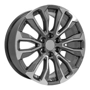 OE Wheels CV30 22x9 6x139.7 Gloss Gunmetal Machined Wheels 285-45-22 Bridgestone Dueler Alenza HL Tires TPMS SET