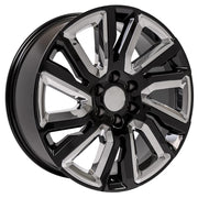 22" Replica Wheels fit GMC Sierra 1500 - CV39 Gloss Black with Chrome Insert 22x9, Ironman Tires &amp; TPMS Set
