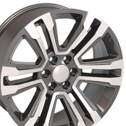 OE Wheels CV44 22x9 6x139.7 Gloss Gunmetal Machined Wheels 285-45-22 Bridgestone Dueler Alenza HL Tires SET