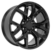 OE Wheels CV66 22x9 6x139.7 Gloss Black Wheels 285/45r22 TBB TS-37 AT Tires TPMS SET