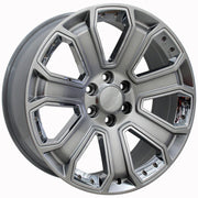 20" Replica Wheels fit Chevrolet Silverado 1500 - CV93 Gloss Hyper Black with Chrome Insert 20x8.5, Bridgestone Tires &amp; TPMS Set