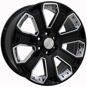Set(4) 22x9 CV93B Gloss Black with Chrome Insert - 6x139.7 +24ET with 285/45r22 Sailun TerraMax AT2 Tires &amp; TPMS